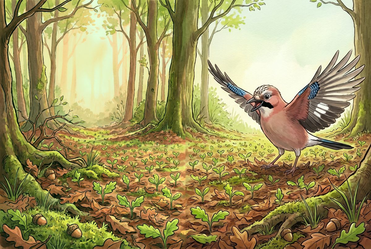 Jay amazed at oak seedlings in spring